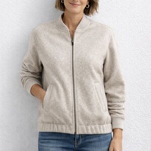 Banana Republic Womens Wool Blend Bomber Jacket Oatmeal Zip Front XL New